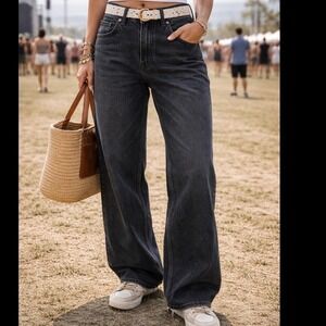 Old Navy Mid-Rise Boyfriend Loose Jeans Galaxy Black Baggy Straight Leg Size 8